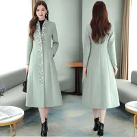 خريف شتاء المرأة التطريز البيج الأخضر الأحمر الدانتيل خليط الصوف معطف طويل ، معطف للمرأة ، المرأة الصوفية معاطف - Image 3